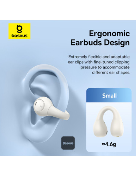 CASTI Baseus AirGo AS01 Open-Ear TWS, pt smartphone, wireless, bluetooth 5.3, microfon pe casca, 25 ore durata baterie, alb "A00
