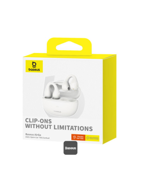 CASTI Baseus AirGo AS01 Open-Ear TWS, pt smartphone, wireless, bluetooth 5.3, microfon pe casca, 25 ore durata baterie, alb "A00