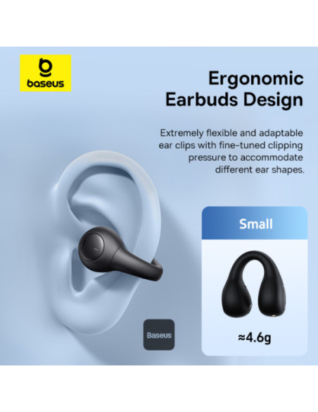 CASTI Baseus AirGo AS01 Open-Ear TWS, pt smartphone, wireless, bluetooth 5.3, microfon pe casca, 25 ore durata baterie, negru "A