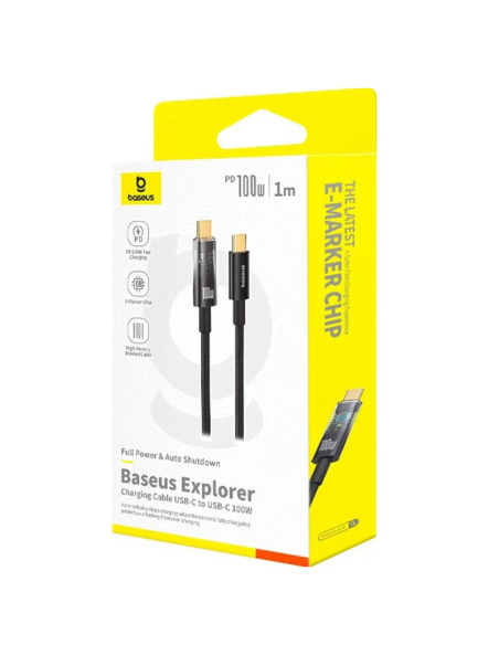 CABLU alimentare si date Baseus Explorer, Fast Charging Data Cable pt. smartphone, USB Type-C la USB Type-C 100W, oprire automat