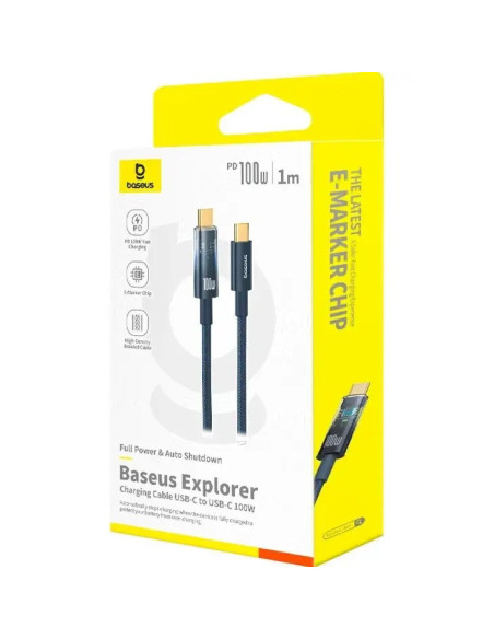 CABLU alimentare si date Baseus Explorer, Fast Charging Data Cable pt. smartphone, USB Type-C la USB Type-C 100W, oprire automat