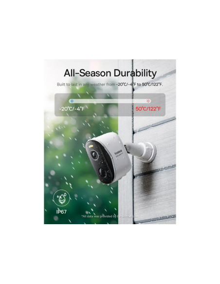 CAMERA IP Exterior Baseus N1 +, 2K, 2304 x 1296, acumulator integrat, unghi pana la 120 grade, IP67, dist. IR 30 m, tip lentila