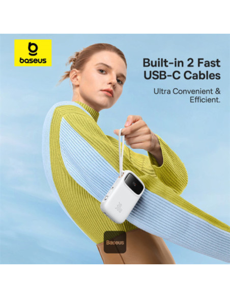 POWER BANK Baseus Qpow2 Digital Display, 10000mAh, 30W, 2 x USB Type-C output/input, 1 x USB, include cablu USB Type-C la USB Ty