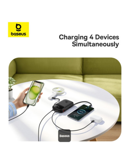 POWER BANK Baseus Qpow2 Digital Display, 10000mAh, 30W, 2 x USB Type-C output/input, 1 x USB, include cablu USB Type-C la USB Ty