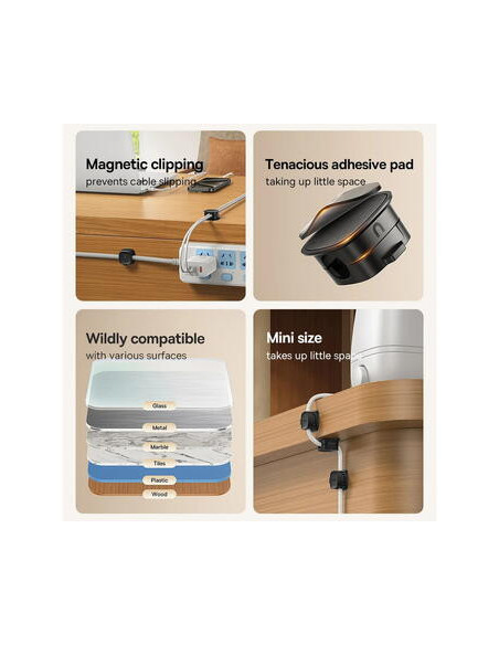ORGANIZATOR cabluri Baseus Lite Series Magnetic, adeziv 3M, pachet 3 bucati, trei orificii destinate organizarii prevazute cu ma