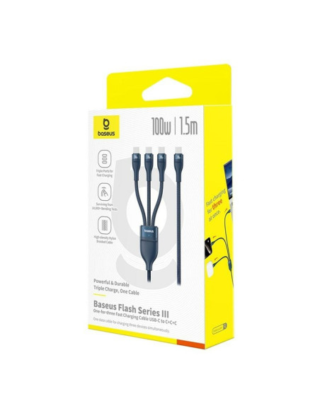 CABLU alimentare si date Baseus One-for-three, Fast Charging Data Cable pt. smartphone, USB Type-C la 3 x USB Type-C 100W, 1.5m,