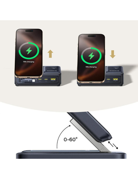 INCARCATOR retea Baseus NOMOS 5-in-1 Desktop Charger, Quick Charge 140W, incarcare wireless 15W max. Qi2, 3 x USB Type-C, 1 x US