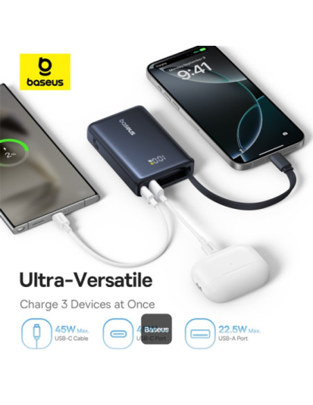 POWER BANK Baseus PicoGo, display, capacitate 10000mAh, 45W, cablu integrat USB Type-C, 1 x USB Type-C, 1 x USB, total 5V/3A, ne
