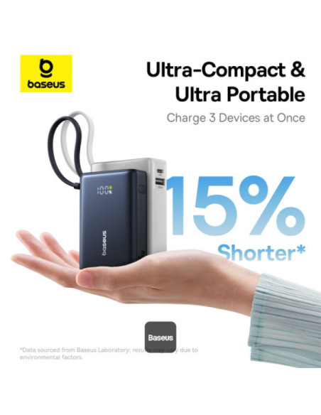 POWER BANK Baseus PicoGo, display, capacitate 10000mAh, 45W, cablu integrat USB Type-C, 1 x USB Type-C, 1 x USB, total 5V/3A, ne