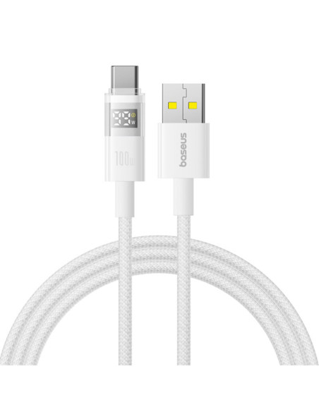 CABLU alimentare si date Baseus Display, Fast Charging Data Cable pt. smartphone, USB la USB Type-C 100W, braided, 1m, alb "P103