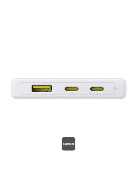 POWER BANK Baseus PicoGo, 10000mAh, 20W, 2 x USB Type-C, 1 x USB, cablu inclus USB Type-C la USB Type-C 30cm, alb, "P10076801213
