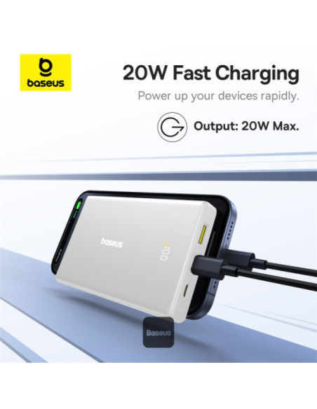 POWER BANK Baseus PicoGo, 10000mAh, 20W, 2 x USB Type-C, 1 x USB, cablu inclus USB Type-C la USB Type-C 30cm, alb, "P10076801213