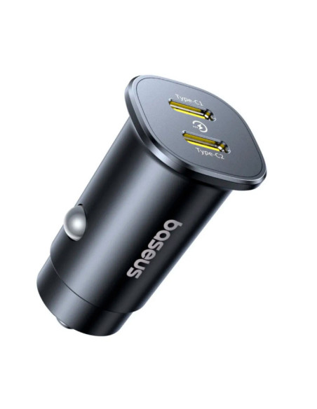 INCARCATOR auto Baseus GoTrip DP1, Quick Charge 30W, 2 x USB Type-C, pt. bricheta auto, negru "C00072300123-01" - 6932172687243
