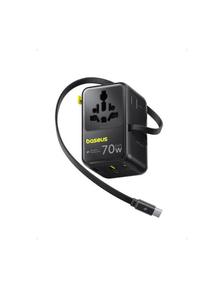 INCARCATOR retea Baseus EnerCore CG11, 70W, adaptor universal de retea, 2 x AC, 2 x USB, 2 x USB Type-C, cablu retractabil USB T