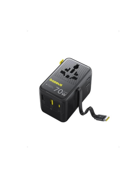 INCARCATOR retea Baseus EnerCore CG11, 70W, adaptor universal de retea, 2 x AC, 2 x USB, 2 x USB Type-C, cablu retractabil USB T