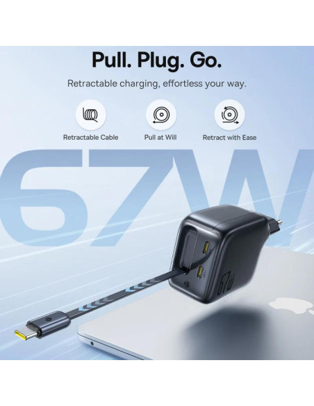 INCARCATOR retea Baseus EnerCore CJ11, Quick Charge 67W, 2 x USB Type-C, cablu USB Type-C retractabil integrat, negru "E0121E00"