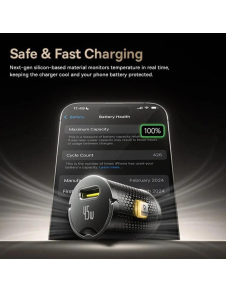 INCARCATOR auto Baseus PrimeTrip VP2, Quick Charge 45W, 1 x USB Type-C, pt. bricheta auto, include cablu USB Type-C la USB Type-