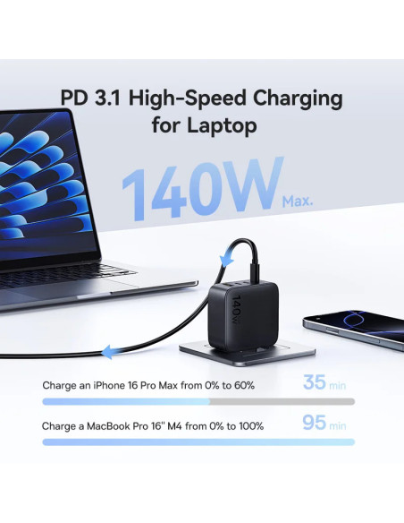 INCARCATOR retea Baseus EnerFill FH11, Quick Charge 140W, 3 x USB Type-C, 1 x USB, negru "E0121J00" - 6932172698812