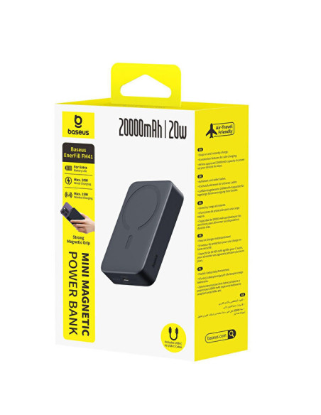 POWER BANK Baseus EnerFill FM41 Mini Magnetic, include cablu USB Type-C la USB Type-C 20V/3A 30cm, capacitate 20000mAh 20W, negr