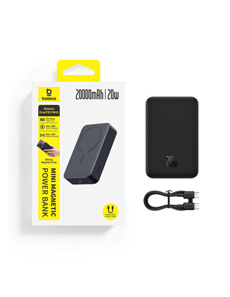 POWER BANK Baseus EnerFill FM41 Mini Magnetic, include cablu USB Type-C la USB Type-C 20V/3A 30cm, capacitate 20000mAh 20W, negr