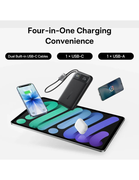 POWER BANK Baseus EnerFill FC11, 10000mAh, cablu integrat USB Type-C si Iphone Lightning, 22.5W, display, negru, "E0027R04" - 69