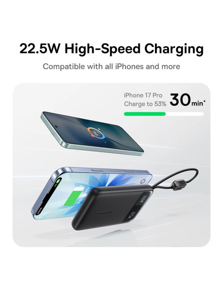 POWER BANK Baseus EnerFill FC11, 10000mAh, cablu integrat USB Type-C si Iphone Lightning, 22.5W, display, negru, "E0027R04" - 69