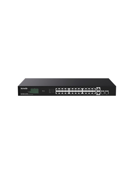 SWITCH TENDA unmanaged, 24 porturi POE+ RJ-45 gigabit, 2 porturi uplink gigabit RJ-45 si 2 porturi SFP IEEE 802.3af/at, max PoE