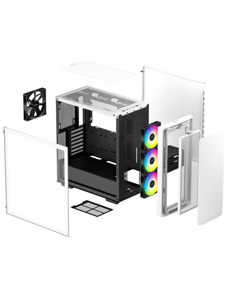 CARCASA DEEPCOOL, Middle Tower, E-ATX, "CK560 WH", fara sursa, sticla securizata, 3 x 120mm RGB fan, 1 x 140mm black fan , USB 3