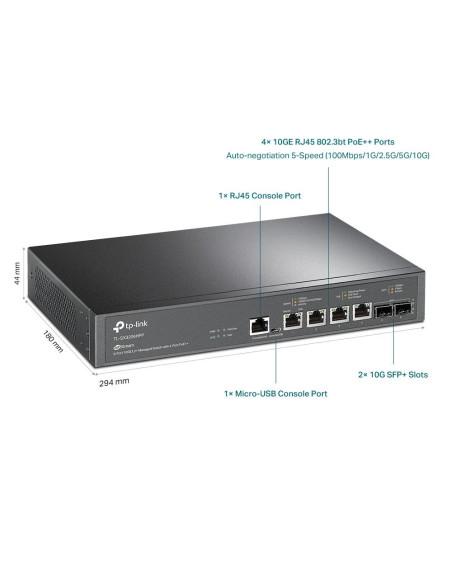 SWITCH TP-LINK 16 porturi JetStream cu Management 6× Porturi 10GE si 4× Porturi PoE++. carcasa metalica "TL-SX3206HPP"