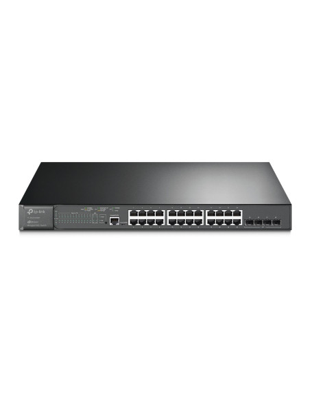 Switch TP-Link cu management L2, 24 Porturi Gigabit POE+, 4× Gigabit SFP Slots, 1× RJ45 Console Port, 1× Micro-USB Console Port