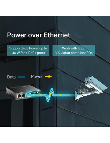 SWITCH PoE TP-LINK 5 porturi Gigabit (4 PoE+),...