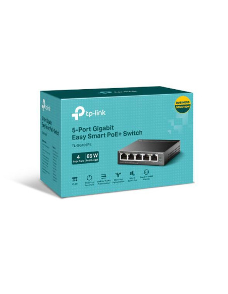 SWITCH TP-LINK 5 porturi Gigabit Easy Smart, 4-Port PoE+, carcasa metalica "TL-SG105PE"