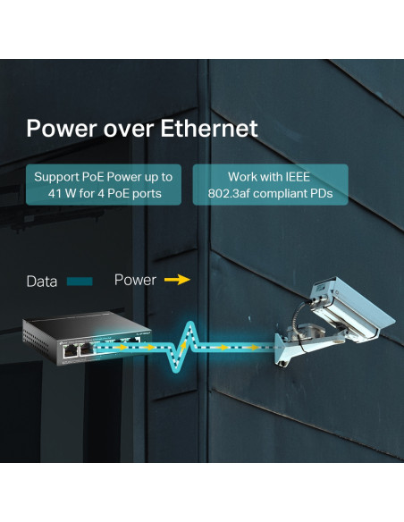 SWITCH PoE TP-LINK 5 porturi 10/100Mbps (4 PoE), IEEE 802.3af, carcasa metalica "TL-SF1005LP"
