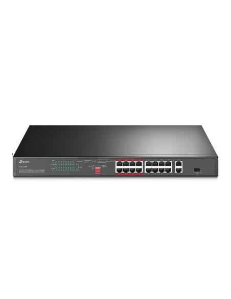 SWITCH TP-LINK 16 porturi, 16× PoE+ 10/100 Mbps RJ45, 2× Gigabit RJ45,1 x combo Gigabit SFP slot, carcasa metal "TL-SL1218P"