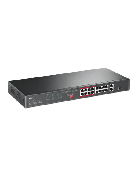 SWITCH TP-LINK 16 porturi, 16× PoE+ 10/100 Mbps RJ45, 2× Gigabit RJ45,1 x combo Gigabit SFP slot, carcasa metal "TL-SL1218P"