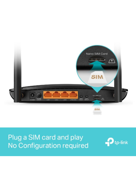 ROUTER TP-LINK wireless. 4G LTE (desktop), 1600Mbps. 3 porturi 10/100/1000Mbps + 1 WAN/LAN Gigabit, Dual Band "Archer MR600"