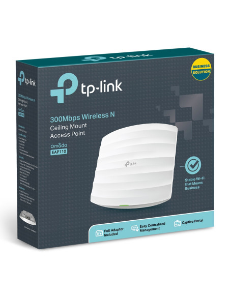 ACCESS POINT TP-LINK wireless 300Mbps, port 10/100Mbps, 2 antene interne, pasiv PoE, montare pe tavan, "EAP110"