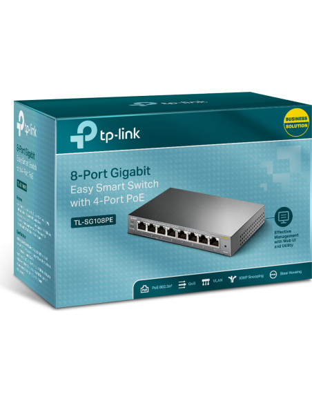 SWITCH PoE TP-LINK 8 porturi Gigabit (4 PoE), IEEE 802.3af, carcasa metalica "TL-SG108PE"