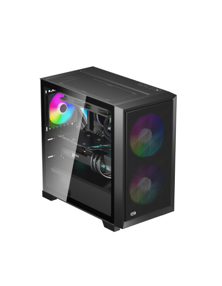 CARCASA PCCOOLER, Mini Tower, mATX, fara sursa, sticla securizata, 2 ventilatoare incluse, iluminare ARGB, negru, USB 3.2 gen 2