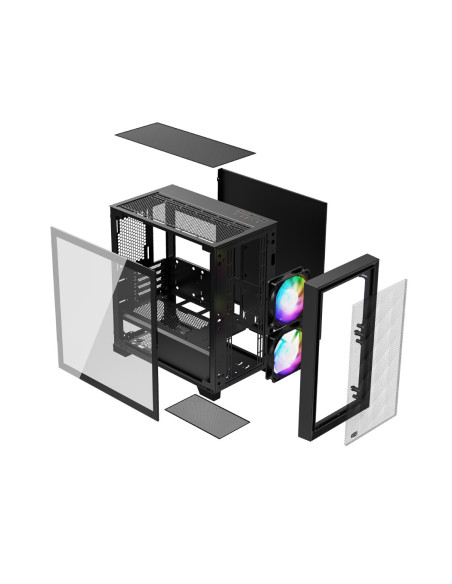 CARCASA PCCOOLER, Mini Tower, mATX, fara sursa, sticla securizata, 2 ventilatoare incluse, iluminare ARGB, negru, USB 3.2 gen 2