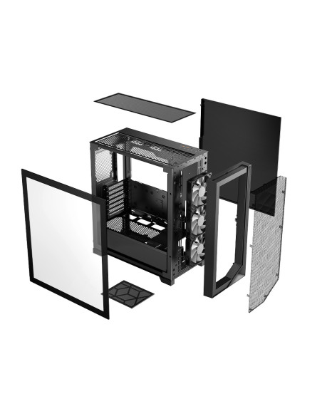 CARCASA PCCOOLER, Middle Tower, ATX, fara sursa, sticla securizata, 3 ventilatoare incluse, iluminare ARGB, negru, USB 3.2 gen 2