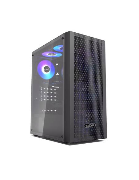 CARCASA PCCOOLER, Middle Tower, ATX, fara sursa, sticla securizata, 3 ventilatoare incluse, iluminare ARGB, negru, USB 3.2 gen 1