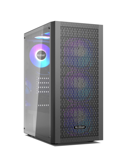 CARCASA PCCOOLER, Middle Tower, ATX, fara sursa, sticla securizata, 3 ventilatoare incluse, iluminare ARGB, negru, USB 3.2 gen 1