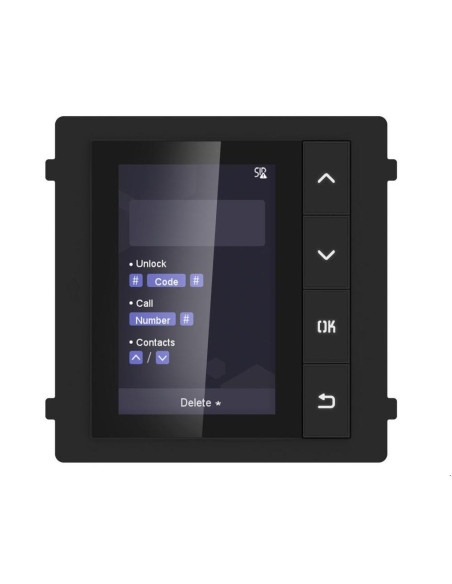 MODUL afisare HIKVISION, pentru videointerfon modular, ecran LCD 3.5", rez 320x480P, 4 butoane de operare,mem pentru 500 de cont
