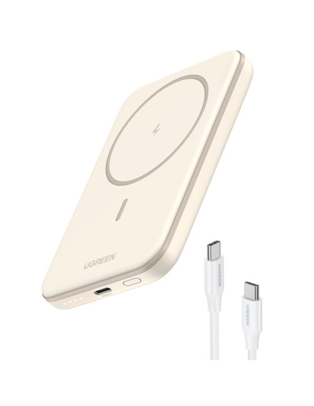 POWER BANK Ugreen "PB560", 5000mAh, 15W, prindere magnetica Iphone 12 and later, 1 x USB Type-C input/output, bej, "25207" - 694