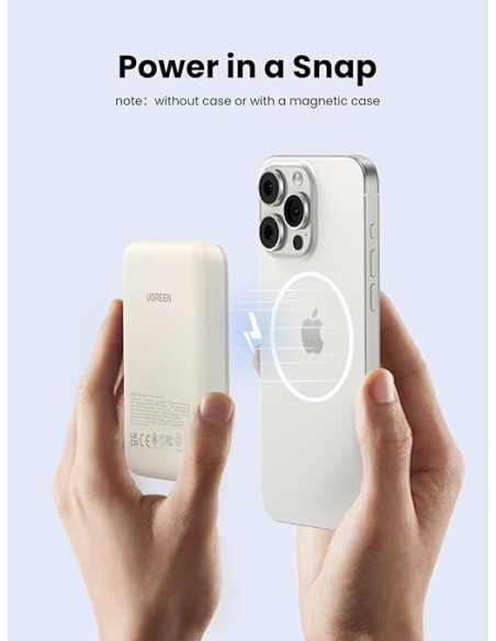 POWER BANK Ugreen "PB561" Magnetic Wireless, 10000mAh, 20W, 1 x USB Type-C output/input, 15W wireless charging, alb, "25208" - 6