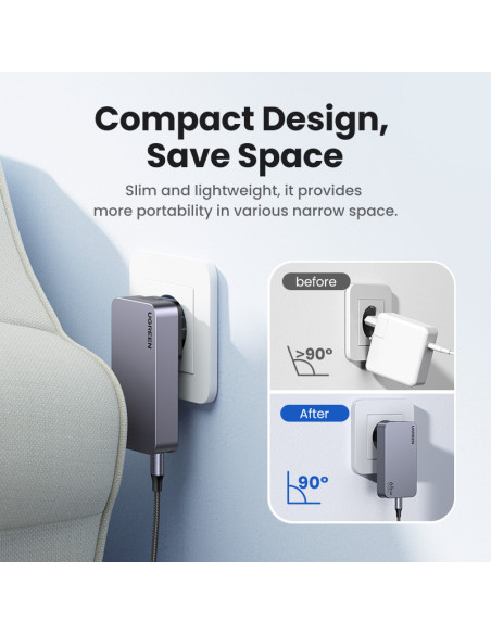 INCARCATOR retea Ugreen Nexode Pro GaN "X753" Quick Charge 65W, ultra-slim, 2 x USB Type-C, 1 x USB, gri "25356" - 6941876223565
