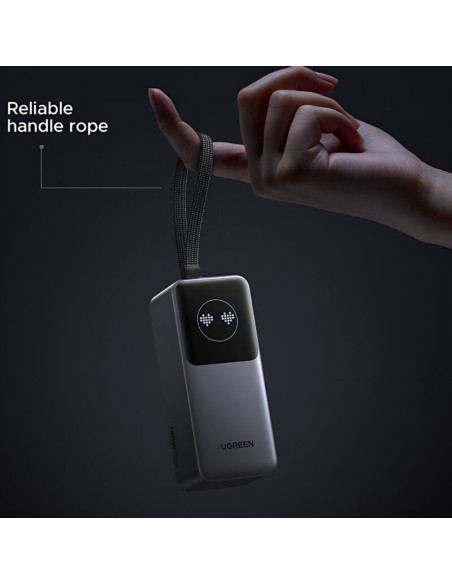 POWER BANK Ugreen "PB723", 20000mAh, 130W PD3.0, 1 x USB, 1 x USB Type-C, 1 x USB Type-C integrat, display, gri, "55365B"