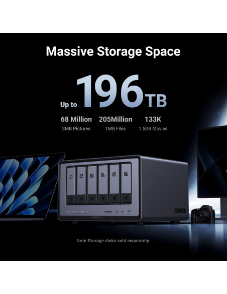 NAS Ugreen "DXP6800Pro", CPU i5 4.40 GHz, RAM DDR5 8Gb max 64Gb, SATA 24Tx6 si M.2 8Tx2, LAN 10Gbx2, 2xThunderbolt4, 2xUSB3, HDM
