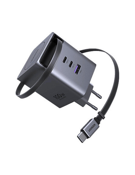 INCARCATOR retea Ugreen GaN "X616" Quick Charge 100W, 2 x USB Type-C, 1 x USB, 1 x cablu USB Type-C retractabil, gri "65828"